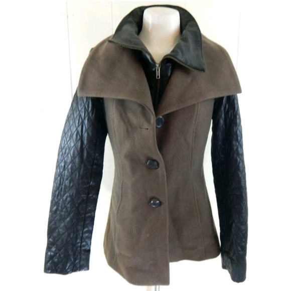 Soia & Kyo Leather and Wool Layered Look Coat - Picture 1 of 5